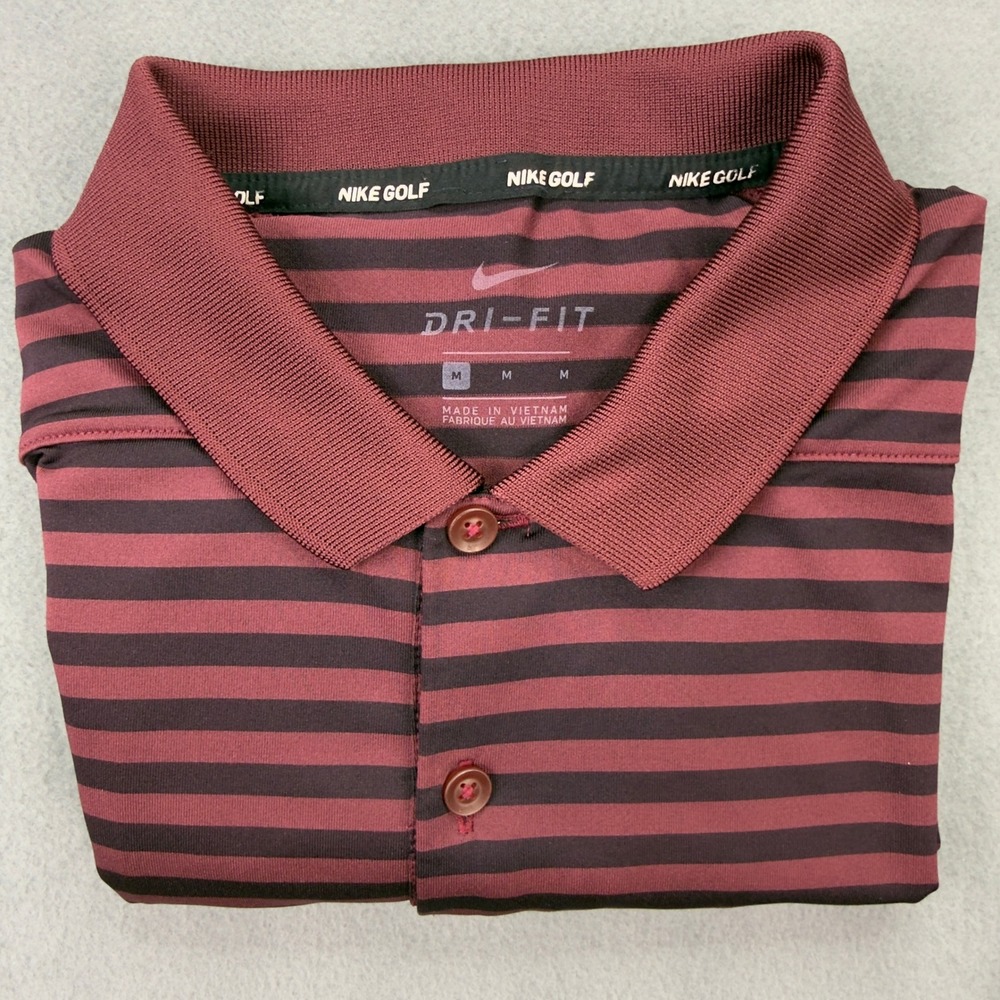 Nike Golf Mens Dri-FIT Striped Polo Shirt Burgundy Black 891853-681 Size M